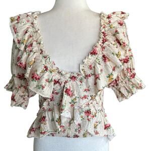 Free People Favorite Girl Top Ivory Floral S Bohemian Boho Hippie Cottagecore